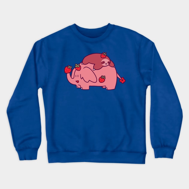 Strawberry Sloth and Elephant Crewneck Sweatshirt by saradaboru